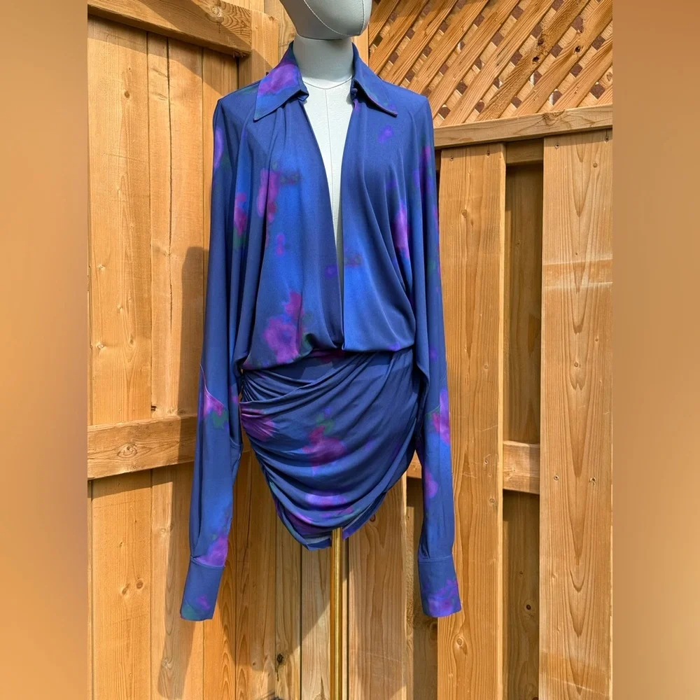🆕 RAT & BOA 🧿 NWOT Volana Blue and Purple Floral Printed Cowl Neck Mini, Sz XS - Picture 3 of 17